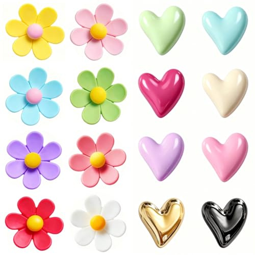 Nymora 16 Imanes de Nevera (Flores y Corazones), Imanes Decorativos Coloridos y Dulces, Imanes 3D Divertidos para Oficina, Cocina y Casilleros