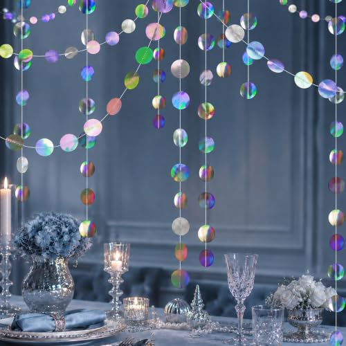 Wosyoodo 5 Stück 4m Glitzer Papiergirlande Kreise, Holografisch Regenbogen Deko für Geburtstag, Hochzeit, Babyparty, Jubiläum, Partydekoration zum Aufhängen