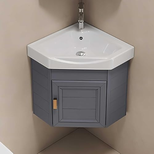 Mobile lavabo angolare con lavabo e rubinetto, design a parete per soluzioni bagno salvaspazio
