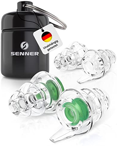 Senner MusicPro - Gehörschutz Ohrstöpsel Konzert, Festival, Musik und Party - Gehörschutz für Musiker, mit Schlüsselanhänger - Hi-Fi Gehörschutzstöpsel Earplugs | SNR 19 dB, transparent/grün