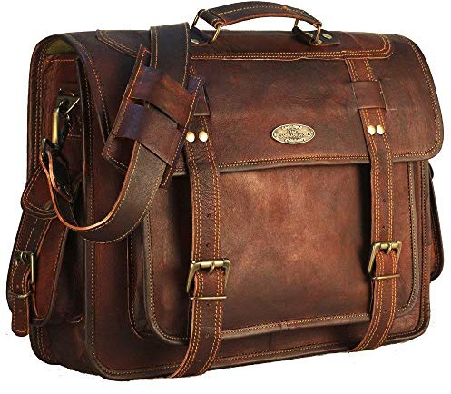 HULSH Leather Laptop Bags for Men Full Grain Leather Messenger Bag Leather Briefcase Computer Satchel Crossbody Shoulder Bag (Medium)