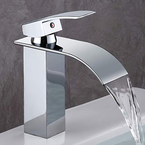 GAVAER Rubinetto Bagno Cascata, Miscelatore lavabo Bagno, Rubinetto Bagno lavabo Stile Moderno, Regolazione a Caldo e Freddo, Valvola in Ceramica, Metallo di Alta Qualità Cromato
