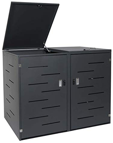2er-Mülltonnenverkleidung HWC-E83, Mülltonnenbox Mülltonnenabdeckung, erweiterbar 117x131x80cm - anthrazit, Stahl 54kg