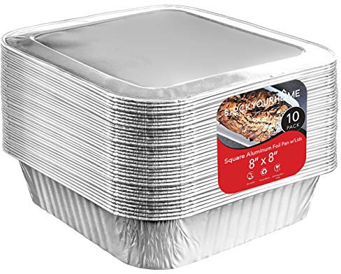 8x8 Foil Pans with Lids (10 Pack) 8 Inch Square Aluminum Pans with Covers - Foil Pans and Foil Lids - Disposable Food Containers Great for Baking Cake, Cooking, Heating, Storing, Prepping Food