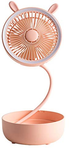 Ventilatore USB, Ventilatori a piantana, Ventilatore da tavolo con Luce Notturna LED, 3 velocità, Ventosa in silicone con fondo, Regolazione della direzione a 360 °, per Ufficio, Casa, Viaggi,Rosa