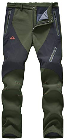 donhobo Herren Gefüttert Winterhose Wasserdicht Winddicht Atmungsaktiv Warm Verdickte Softshellhose Frühling Herbst Wanderhose Outdoorhose (Grün, 38)