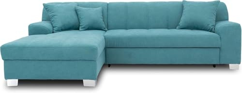 DOMO. collection Ecksofa Capri, Sofa in L-Form, Longchair links mit Schlaffunktion, Couch, Polsterecke, Eckcouch, Schlafsofa 239 x 152 x 75 cm (BxTxH), türkis