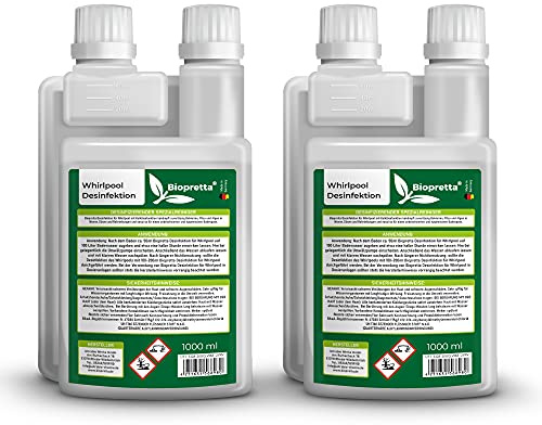 biopretta Reiniger für Whirlpool Set 2 x 1000 ml mit praktischer Dosierhilfe Reinigung und Pflege Ihrer Whirlpools