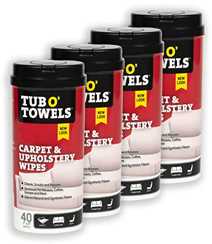 Tub O' Towels Carpet & Upholstrey Cleaning Wipes, 7 X 8, 40-Count Wipes, 4-Pack