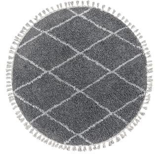 TESSO LIVING Hochflor Teppich - Silber - 155 x 230 cm - Diamantmuster Shaggy Teppich Mit Fransen – Besonders Weich