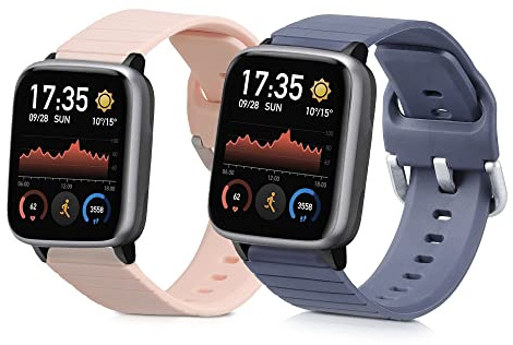 kwmobile Straps Compatible with Willful Fitnesstracker/Smartwatch Straps - 2x Replacement Silicone Watch Bands - Smartwatch or Fitness Tracker - Grey/Dusty Pink