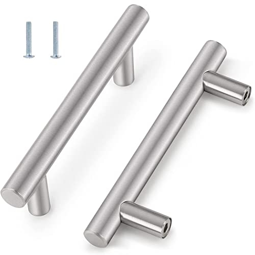 Yomiro 2 Stück Schrankgriffe Möbelknöpfe Edelstahl Metall für Küchenschränke Türgriff Schubladen Gebürstet, Silber, Bohrlochabstand: 64 mm