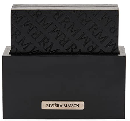 Riviera Maison Sottobicchiere quadrato in vetro, sottobicchiere con supporto, RM Identity Coasters – MDF – Nero – (L x P x A) 10,5 x 11,5 x 5