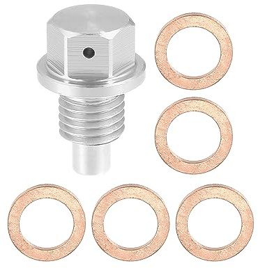 X AUTOHAUX 1 Juego M12x1.5 Tornillo Tapón Carter Aceite Drenaje Perno con 5 Arandelas para Coche Plateado Tono