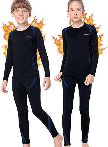 BENNALD Ropa Interior Térmica para Niños, Camiseta Térmica Niños Niña Deportes Conjuntos Térmicos Ropa Interior Funcional Termo Invierno Unisexo con elástica para Running Esquí Ciclismo Azul S