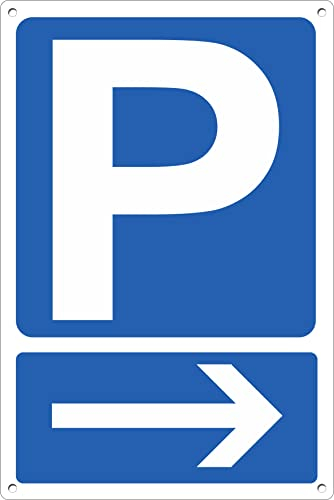 Pubblimania Parkplatzschild mit Pfeil nach rechts aus Aluminiumverbundwerkstoff, 3 mm, für den Außen- oder Innenbereich (Parkplatz rechts 20 x 30)