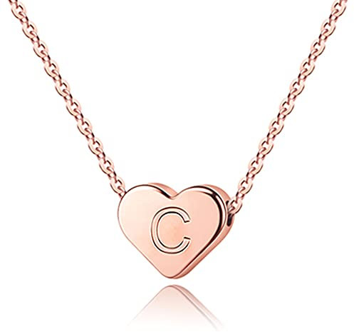 TINGN HalsKette Damen Kette Roségold Anhänger, Herz 14 Karat Roségold Gefüllt Initialen HalsKette für Damen Mädchen Zarte HalsKette Alphabet Ketten HalsKette Damen Kette Roségold Herz Anhänger (C)