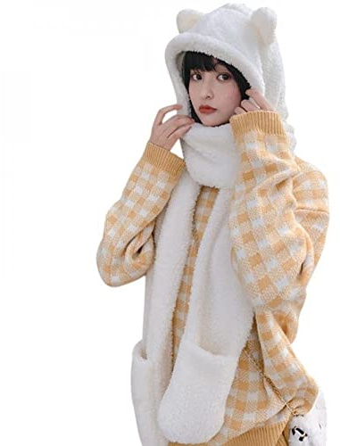 Bärenohrhutschal Warm Warm Langer Kapuzenschal Plüsch Tierhut Schal Winter Hoodie Hut Schal Für Outdoor Sport