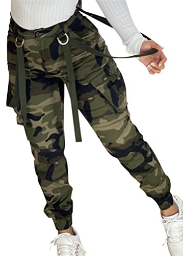 Onsoyours Pantalon Cargo Femme Multi-Poches Streetwear Taille Haute Hip Hop Sport De Travail Outdoor Pants