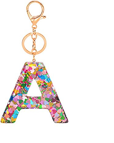 OSOLVE Schlüsselanhänger Mode 26 Alphabet Harz Schlüsselanhänger Herz Pailletten Füllung AZ Brief Schlüsselanhänger für Frauen Handtasche Anhänger Charms Autoschlüssel Halter Geschenk