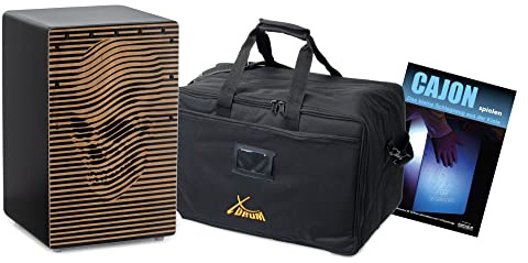 XDrum Design Series Cajon Skull Set inkl. Tasche + Schule, 5 cm | Designer-Cajon mit Skull-Kunstdruck, Integrierter Bass Port, Korpus: HPL (High Pressure Laminate), Schlagfläche: Skull