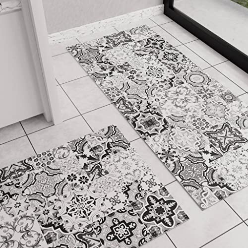PETTI Artigiani Italiani - Tappeto Cucina Antiscivolo Lavabile in Lavatrice, Passatoia Cucina, Tappeto Cucina Lungo, 52x100 cm, Disegno Vietri Nero, 100% Made in Italy