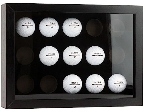 Bivitre Golfbälle Vitrine für 15 Bälle, Holzkoffer mit Acrylstaub-UV-Abdeckung, Wandhalterung und freistehende Schattenbox für Glofball-Sammler, Erinnerungsstücke, Autogrammbälle