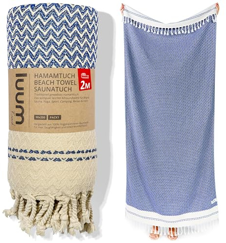 Luum® Asciugamano per hammam, grande, 90 x 200 cm, asciugamano da sauna, asciugamano da yoga, asciugamano da spiaggia, asciugamano da sauna, asciugamano da viaggio, turco, uomo, donna, 100% cotone,