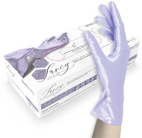 Unigloves FANCY Violet - Guantes desechables de nitrilo, multiuso, sin polvo y sin látex, no estériles, aptos para alimentos, protección contra virus, hongos y bacterias talla L