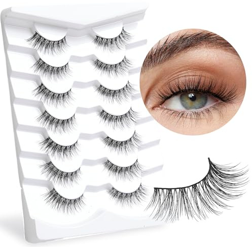 Wimpern Nerz Flauschige-Wimpern Natürlicher Look Falsche Wimpern Wispy Natürliche lashes Wipsywimpern Katzenaugenwimpern 7 Paar D12
