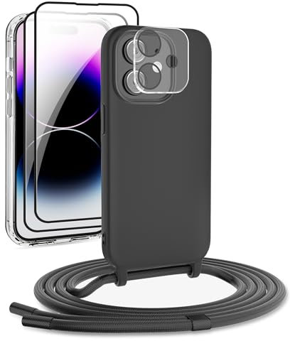DiDaDi Handykette kompatibel mit iPhone 11 Hülle,Handyband Necklace Hülle mit Band Handyhülle für zum Umhängen Silikon Case mit Schnur Schutzfolie und Kameraschutz in Schwarz