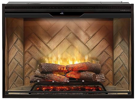 DIMPLEX Dimplex Revillusion® 42 Inch Built-in Electric Firebox - Herringbone Brick Background - Includes Realistic Faux Logset, Front Glass Panel, Firebox, and Plug Kit