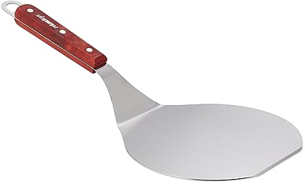 Relaxdays Pizzaschieber, Pizza & Flammkuchen, Pizzaschaufel BxT: 16,5 x 17,5 cm, Edelstahl, Holzgriff, Silber/rotbraun