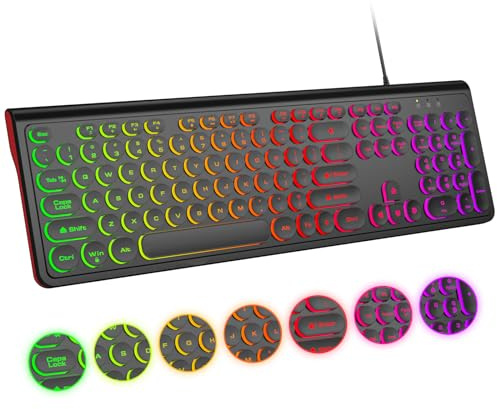 Atelus USB Wired Keyboard with Backlit 7-Colors, Full Size Keyboard with Retro Keycaps, Numeric Keypad and Media Hotkey for Computer Desktop PC Laptop and Windows 7 8 10 11