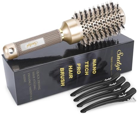 Sndyi Rundbürste zum Föhnen, Medium Rundbürste mit Wildschweinborsten, Haarbürste Rund fördert Glanz und Volumen, Rundhaarbürste schnelles Föhnen und Stylen, ideal für mittellanges Haar, 43mm