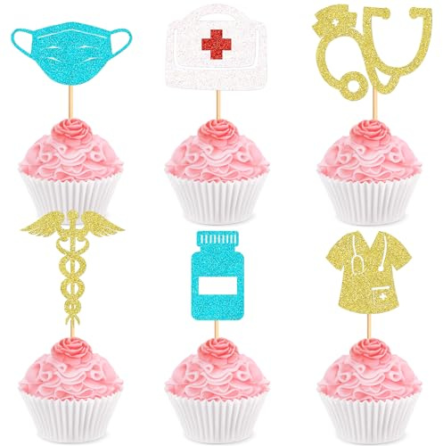 Blumomon 24 Stück Nurse Cupcake Toppers Krankenschwester Tortendeko Glitter Graduierung Medizinische Graduierung Tortendeko Medical Nurse Grad Krankenschwester Party Kuchen Dekoendeko