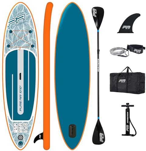 Campsup SUP Aqua Marina Pure AIR 10'10 Aufblasbares Stand Up Paddle Board | 330x81x15 cm | Surfboard für Einsteiger & Fortgeschrittene mit zubehör | Tragkraft bis 145 Kg