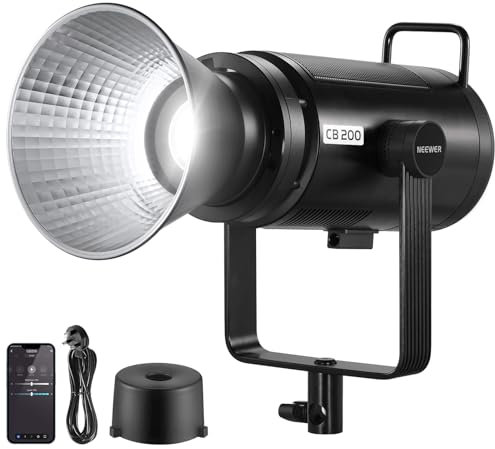 NEEWER CB200 210W LED Video Light with 2.4G/APP Control, 5600K Daylight COB Continuous Output Lighting for Photography with 98500lux/m, CRI97+/TLCI97+, 9 Scenes, PWM Dimming, Bowens Mount
