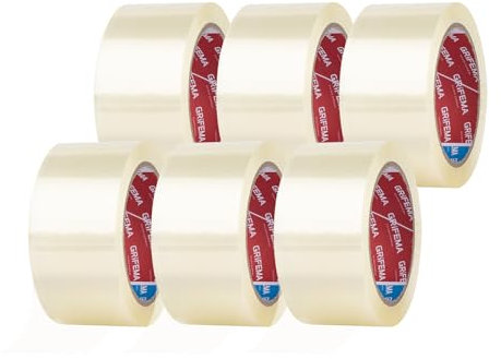 GRIFEMA GA4003-6, Cinta de Embalaje Silenciosa para Embalar Cajas de Cartón para Envíos y Mudanzas, Transparente, 66 m x 50 mm, 6 Rollos