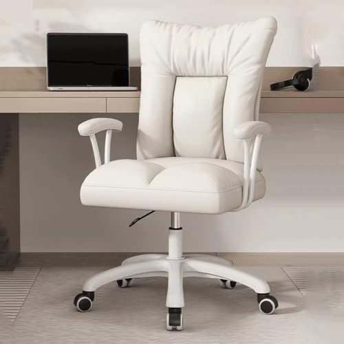 Ergonomischer Stuhl für Computer, weich gepolsterter Sitz, Schreibtischstuhl mit Armlehnen und Rollen, Make-up-Stuhl, Arbeitszimmer, Rückenlehne, Chef-Arbeitsstuhl, Drehstühle aus PU-Leder/weiß To