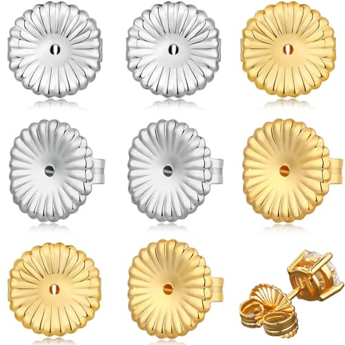 Formulen 8 chiusure posteriori per orecchini cadenti, grandi chiusure di ricambio per orecchini a perno con chiusura sicura per orecchini pesanti (argento + oro, 9 mm)