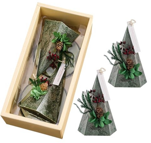 2 Velas Con Forma de Árbol de Navidad, Temáticas y Geométricas, de Cera de Aromaterapia Con Caja de Regalo para Decoraciones