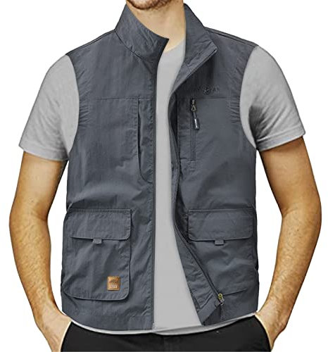 LOIJMK Herren Arbeitsweste Sommer Dünn - Softshellwesten Herrenoutdoor Weste Leicht Herrenweste Mit Reißverschluss Stehkragen Arbeit Weste Mit Vielen Taschen Atmungsaktive Funktionsweste,Wandernweste