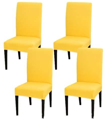 Tielag Stuhlhussen 4er Set, Stretch Stuhlbezug, Abnehmbarer Waschbarer Hussen für Stühle, Dekoration Stuhlhusse, Stuhlbezüge für Haus, Küche, Hotel, Restaurant, Bankett, Hochzeit, Party, Gelb