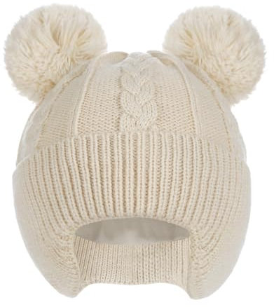 Creekstone Baby Beanie Hüte Kleinkind Bommelmütze, Warm, Weiche, mit Fleece Gefüttert, Kinder-Wintermütze für Baby, Mädchen, Jungen (DE/NL/SE/PL, Alter, 2 Jahre, 6 Jahre, Beige)