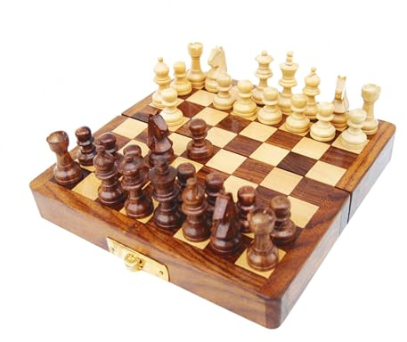 NKlaus Magnetisches Schachspiel in Klappbox aus Holz, 12,5cm – Retro Maritime Deko, Kompaktes Schachset 15972