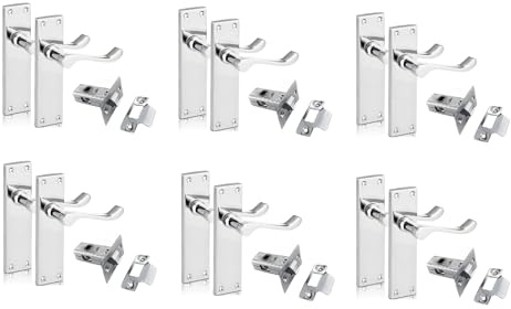 Epsom Door Handle Chrome Scroll Door Handle Set with Tubular Latches - Victorian Style Internal and External Lever Door Handles with Backplate 150mm x 42mm Sets 6