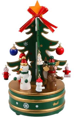 Cabilock Holz Weihnachts Spieluhr, 6 Zoll Weihnachtsbaum-Spieluhr Vintage Rotierende Weihnachts Für Kinder, Handgefertigtes Retro Rotations-Uhrwerk Für Kinder, Freunde Familie
