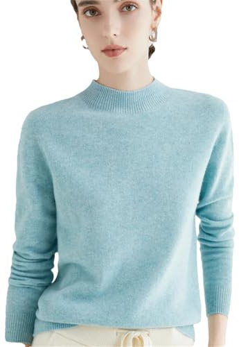 Maglione da donna lavorato a maglia con collo alto a maniche lunghe, pullover basic, maglione jumper tops 100% lana merino, M