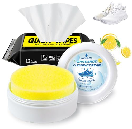 WEILAOK Sneaker Reiniger Weiß, Schuhreiniger Weiße Schuhe, Sneaker Cleaner White, Schuhputzsets für Sportschuhe, Lederschuhe, Freizeitschuhe und Die Meisten Anderen Schuhe, 260 G+12 Stück